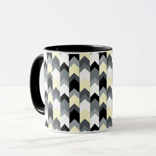Black , grey, yellow chevron mug (Front Left)