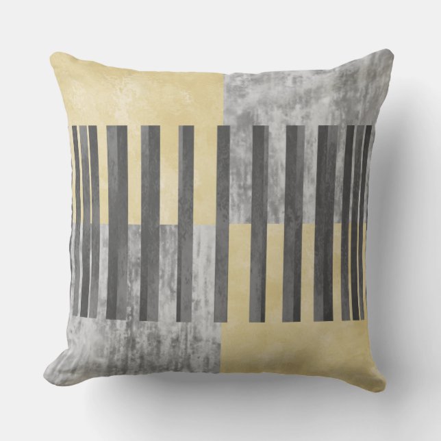 Black, Grey & Yellow Geometric Stripes Cushion (Front)