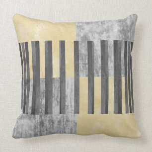 Black, Grey & Yellow Geometric Stripes Cushion