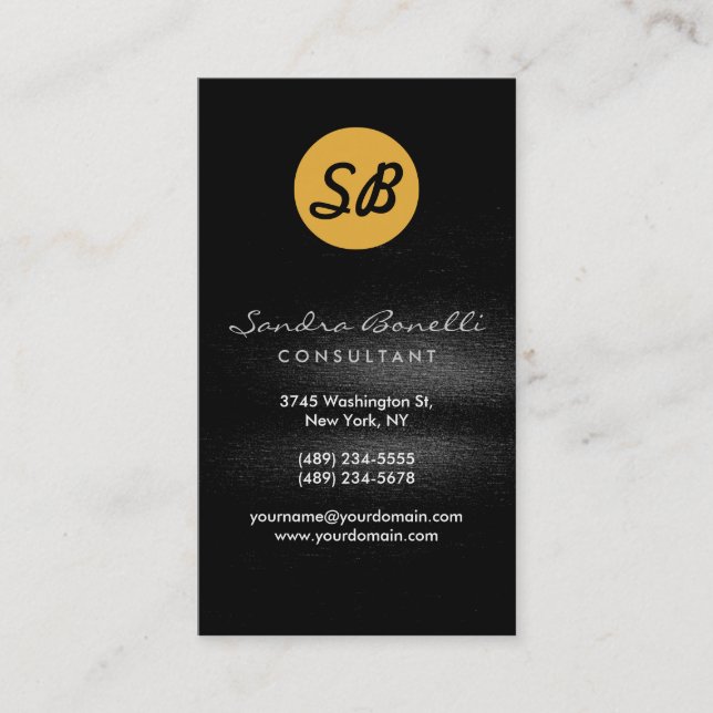 Black Grey Yellow Monogram Business Card (Front)