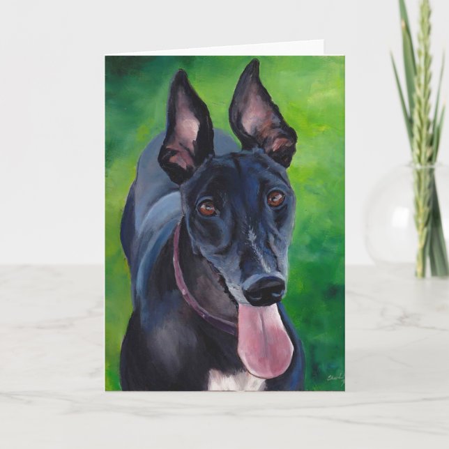 Black Greyhound Dog Art Greeting Card (Front)