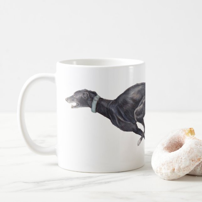 Black Greyhound Dog Art Mug (With Donut)