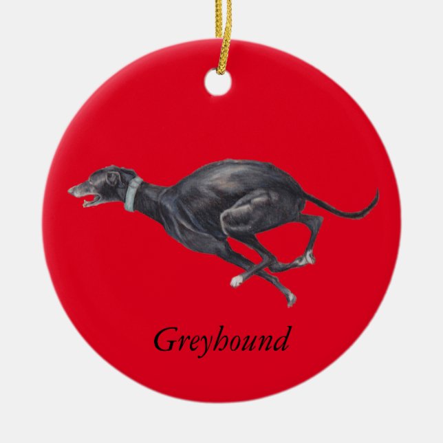 Black Greyhound on Red Dog Art Ornament (Front)