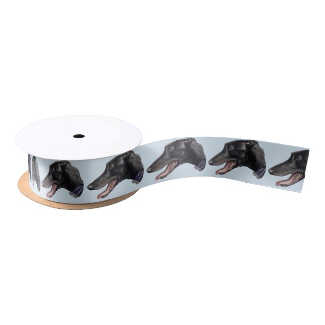 Black Greyhound Profile DogArt Ribbon Satin Ribbon (Spool)