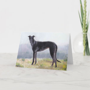 Black Greyhound Standing Dog  Art Greeting Card