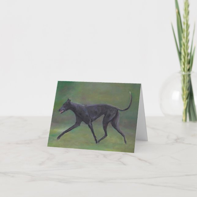 Black Greyhound Trotting Dog Art Note Card (Front)