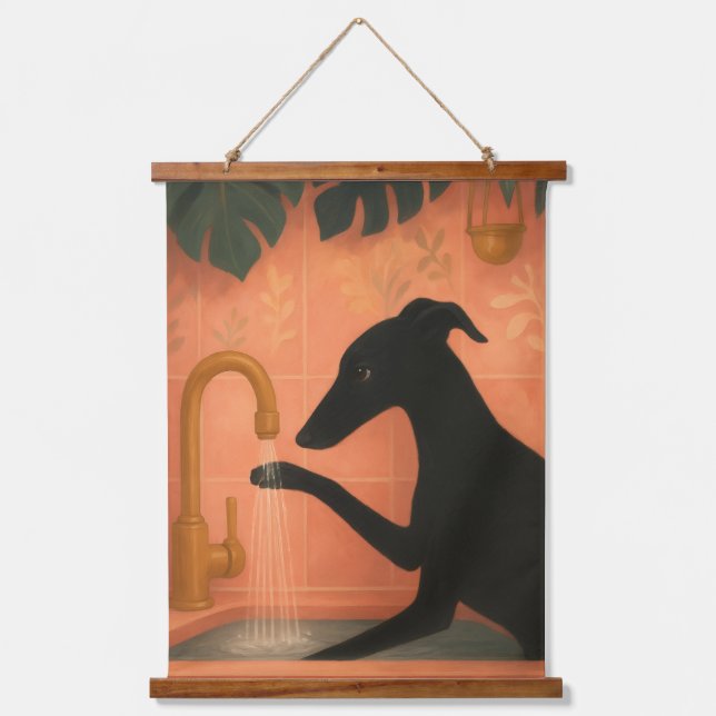 Black Greyhound Washing Paws Wall Art (Front)