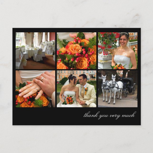 Black grid collage 6 photos memories thank you postcard (Front)