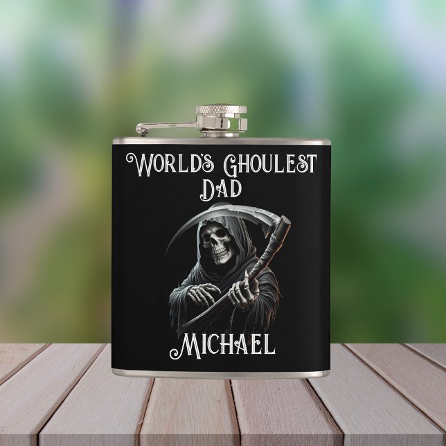 Black Grim Reaper World's Ghoulest Coolest Dad Hip Flask (Creator Uploaded)
