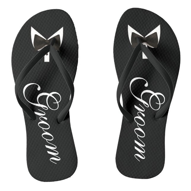 Black Grooms Bow-Tie Flip Flops (Footbed)