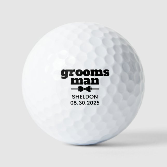 Black Groomsman Typography Bow Tie Golf Balls (Front)