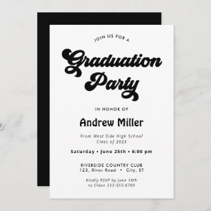 Black Groovy retro Graduation Party Invitation
