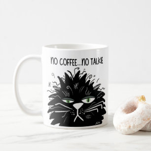Black Grumpy Cat No Coffee No Talkie Funny Coffee Mug