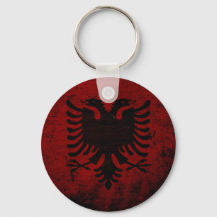 Black Grunge Albania Flag Key Ring