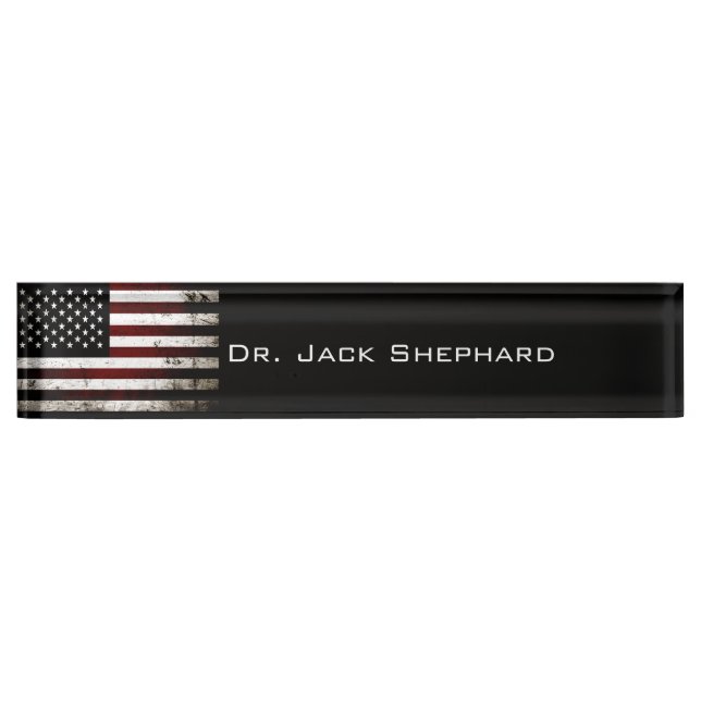 Black Grunge American Flag Nameplate (Front)