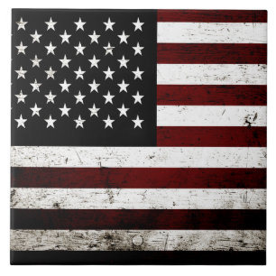 Black Grunge American Flag Tile