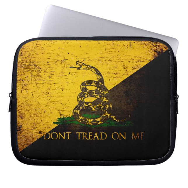 Black Grunge Anarcho Gadsden Flag Laptop Sleeve (Front)
