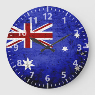 Black Grunge Australia Flag Large Clock