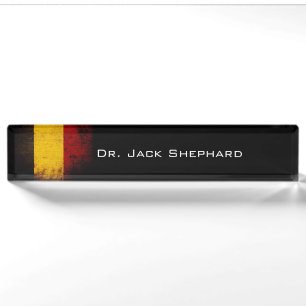 Black Grunge Belgium Flag Nameplate