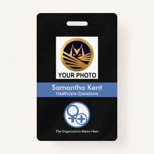 Black Grunge Blue Stripe Photo Template Medical ID Badge