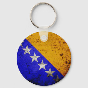 Black Grunge Bosnia and Herzegovina Flag Key Ring