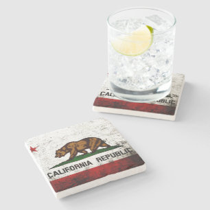 Black Grunge California State Flag Stone Coaster