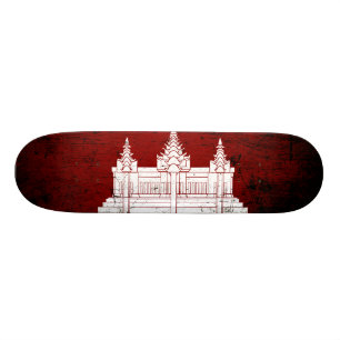 Black Grunge Cambodia Flag Skateboard