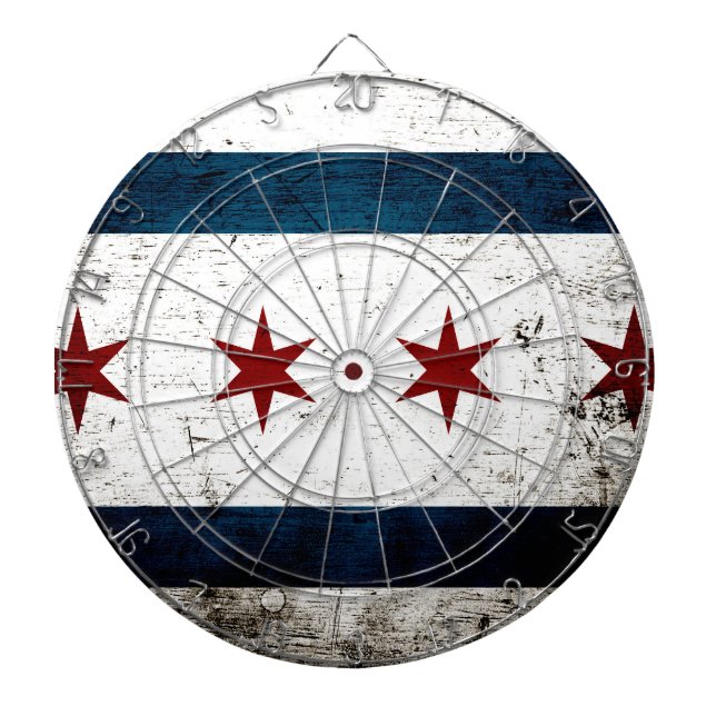 Black Grunge Chicago Flag Dartboard (Front)