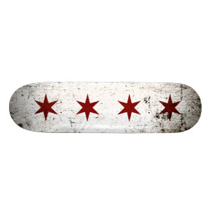 Black Grunge Chicago Flag Skateboard