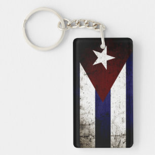 Black Grunge Cuba Flag Key Ring