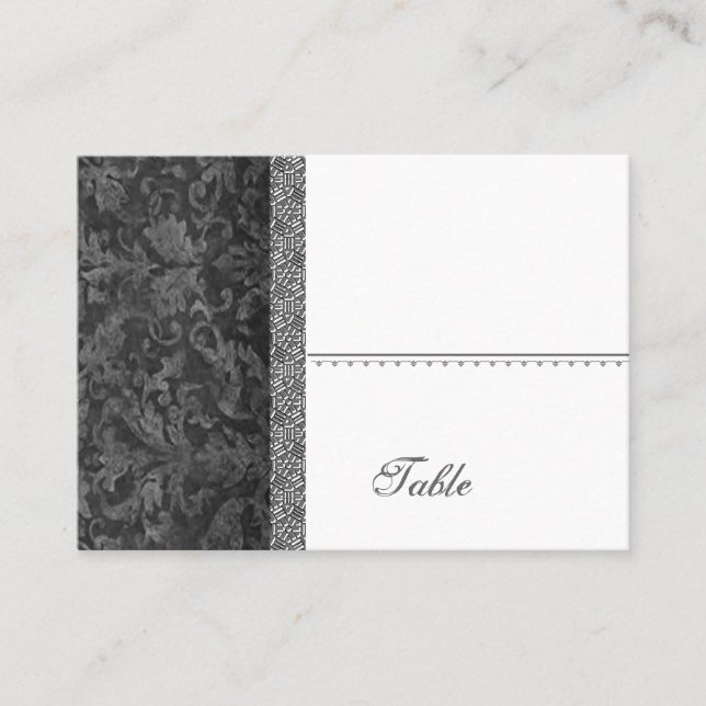 Black Grunge Damask Place Card - Wedding Party (Front)