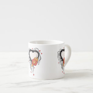 Black Grunge Heart Sunflower Espresso Cup