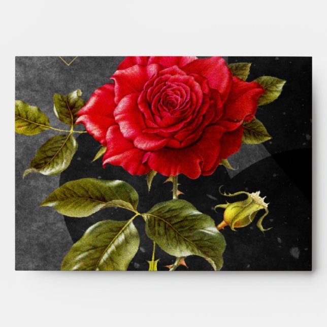 Black Grunge Hearts with Red Rose Envelopes (Front)