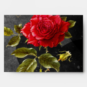 Black Grunge Hearts with Red Rose Envelopes