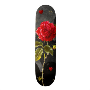 Black Grunge Hearts with Red Rose Skateboard