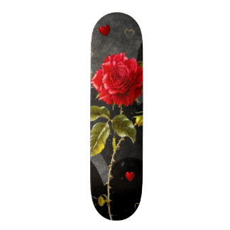 Black Grunge Hearts with Red Rose Skateboard