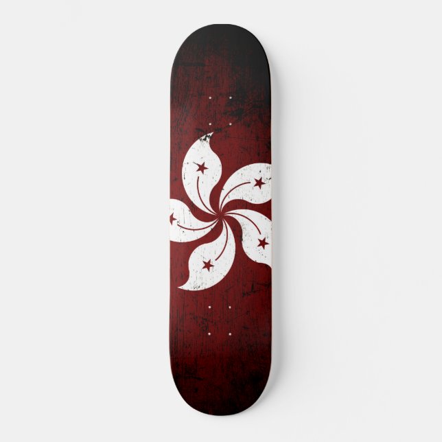Black Grunge Hong Kong Flag Skateboard (Front)