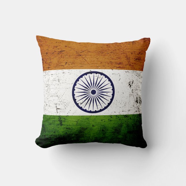 Black Grunge India Flag Cushion (Front)