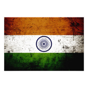 Black Grunge India Flag Photo Print