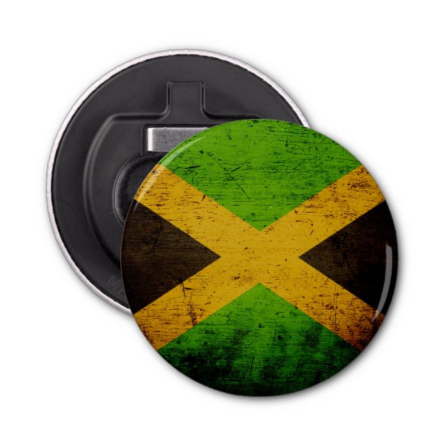 Black Grunge Jamaica Flag Bottle Opener (Front)