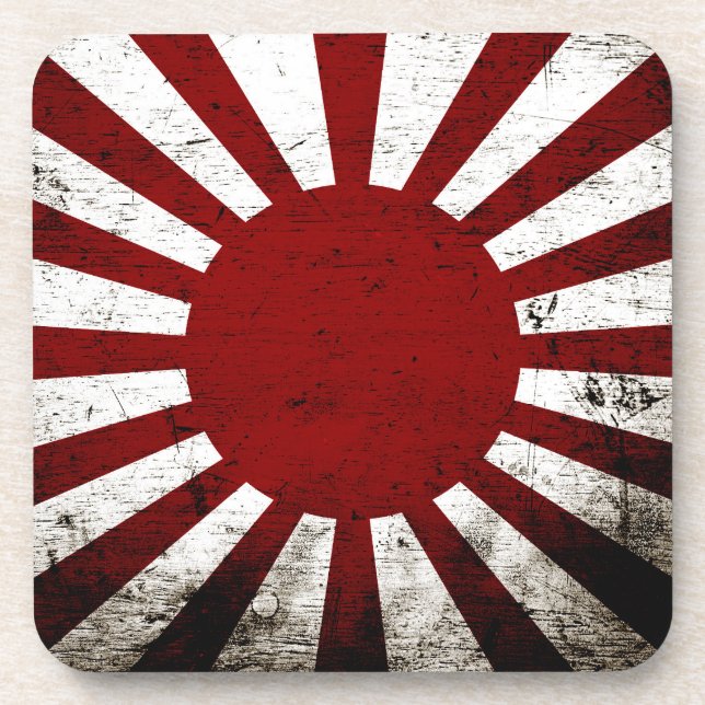 Black Grunge Japan Rising Sun Flag Coaster (Front)