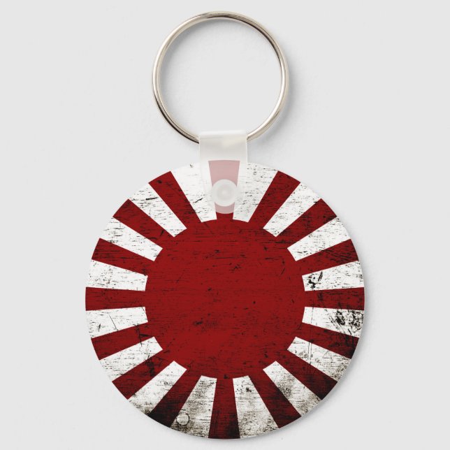 Black Grunge Japan Rising Sun Flag Key Ring (Front)
