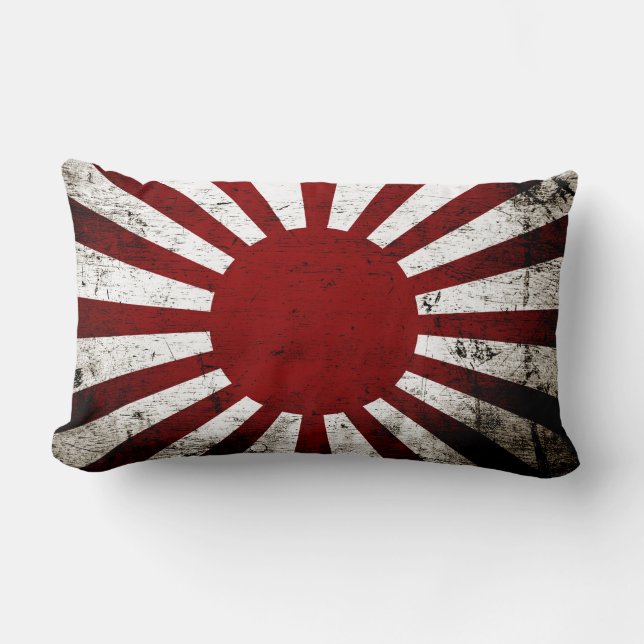 Black Grunge Japan Rising Sun Flag Lumbar Cushion (Front)