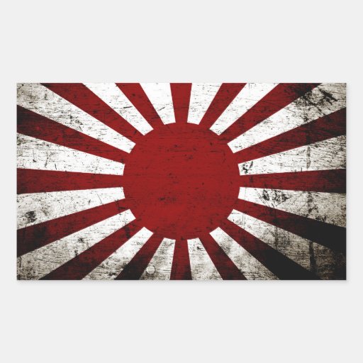 Image of Black Grunge Japan Rising Sun Flag Rectangular Sticker