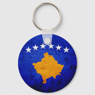 Black Grunge Kosovo Flag Key Ring