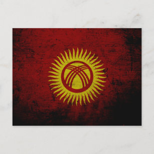 Black Grunge Kyrgyzstan Flag Postcard
