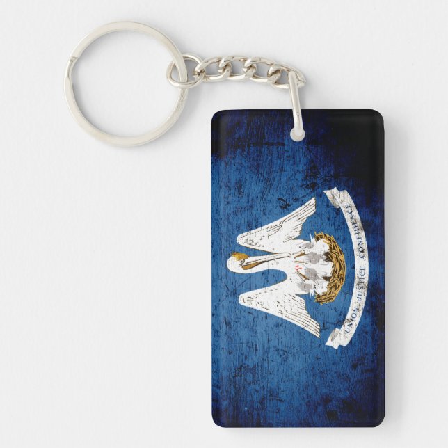 Black Grunge Louisiana State Flag Key Ring (Front)