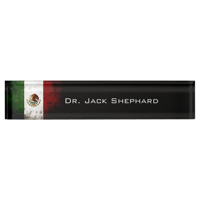 Black Grunge Mexico Flag Nameplate (Front)