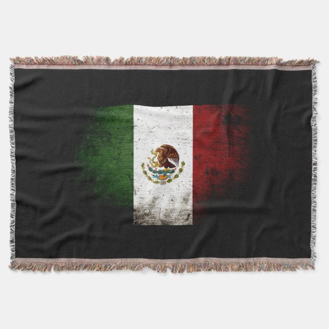 Black Grunge Mexico Flag Throw Blanket (Front)