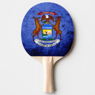 Black Grunge Michigan State Flag Ping Pong Paddle